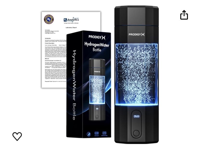 Prodigy Hydrogen Water Bottle Open Box It has a couple of knicks on the glass
