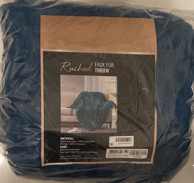 RUCHED Faux-Fur Throw, 50" x 60" - Teal, Set of 2