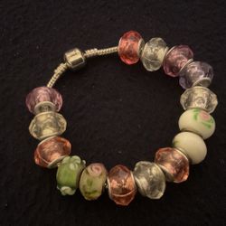 7” SilverTone Bracelet With Multiple Color Beads