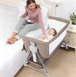 Bassinet Bedside Sleeper, Baby Bassinet with 7 Adjustable Height, Bedside Bassinet for Baby with Storage, Breathable Mesh & Mattress, Portable Bassine