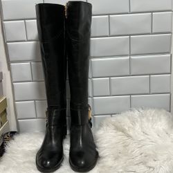 Vince Camuto boots riding Black leather calf high Zip women’s  9 M