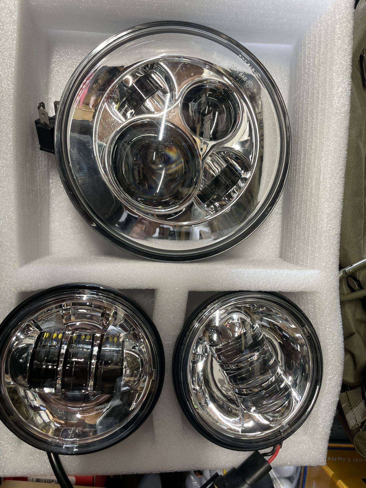 Set Of Chrome Headlight And Passing Lights LED
