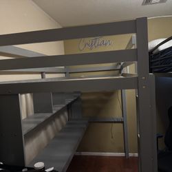 Grey Wooden Twin Loft Bed