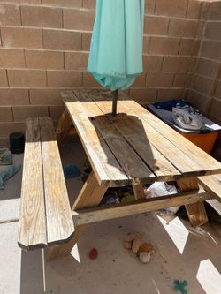 Wooden picnic table