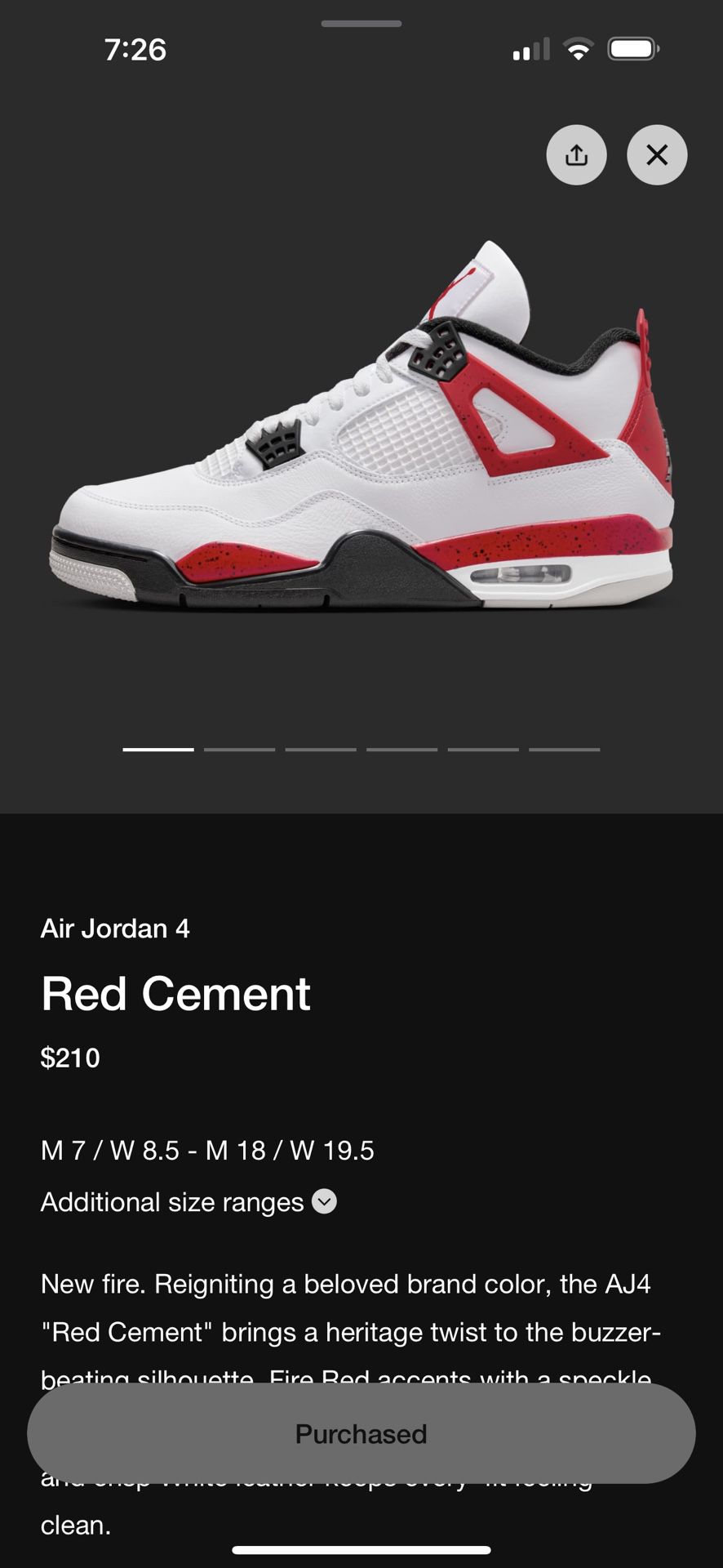Jordan 4 Red Cements Size 11