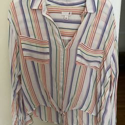 New With Tags Large Rainbow Striped Button Up Front Tie