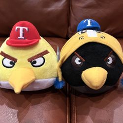 Angry Birds 5” Yellow Chuck and Black Bomb Bird Texas Rangers MLB Baseball Plush