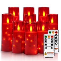 Raycare Flameless Candle With Remote Timer – 9 Flickering Acrylic Battery Operated LED Pillar Candles With Embedded Star String For Christmas, Home De