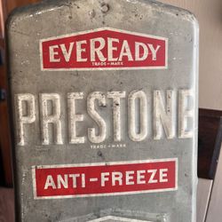 RARE 1930s–1940s EVEREADY PRESTONE Embossed Metal Thermometer - Authentic Early Gas & Oil Advertising