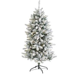 Nearly Natural 5ft. Pre-Lit Flocked Livingston Fir Artificial Christmas Tree