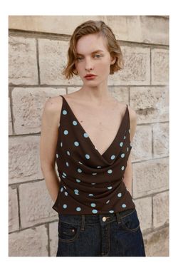 Zara Brown Polka Dot Cowl Neck Cami Top