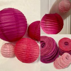 19 Hanging Round Paper Lanterns, Pink /  Purple Party Decoration