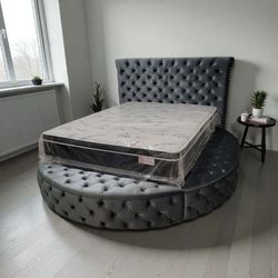 platform bed storage bed tufted round bed+ FREE MATTRESS