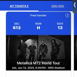 Two Metallica Tickets For Sale $400
