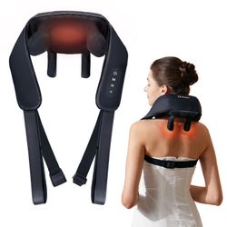 KNQZE Neck Massager with Heat, Cordless 4D Deep Tissue Kneading Massage, Shiatsu Neck and Shoulder Massage Pillow for Neck, Traps, Back and Leg Pain R
