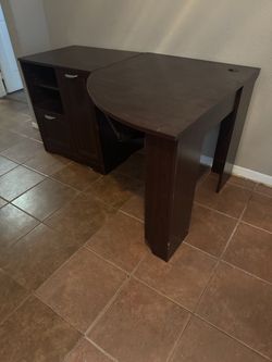 Dark Brown L-Shaped Desk with Storage Cabinet