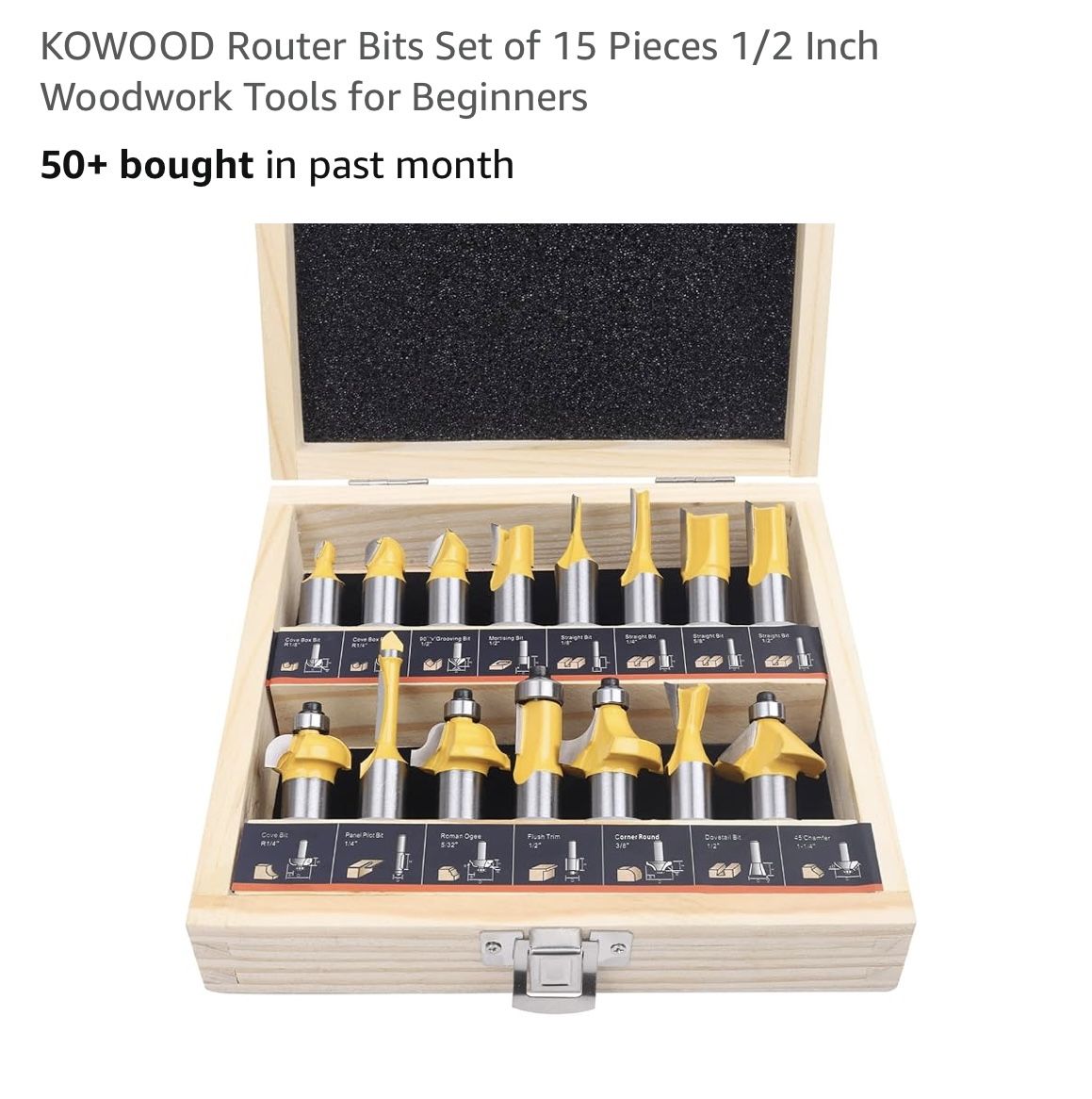 Kowood Router Bits Set Of 15 1/2 Inch Woodwork Tools