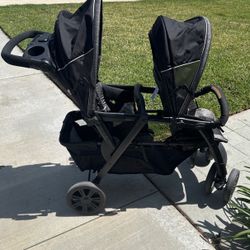 Chico Double Stroller w/ Car Seats and Bases