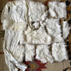 Adult M Shiny White One-Piece Bodysuit + Fur Pieces Costume Cosplay Yeti DIY