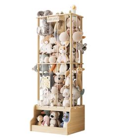 Stuffed Animal Storage Organizer, 2-in-1 Solid Pine Wood Stuffed Animal Zoo with Toy Chest, Large Plush Toy Holder with Thick Elastic Bands, Stuffed A