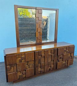 Vintage Lane Staccato brutalist 9 drawer dresser with mirror