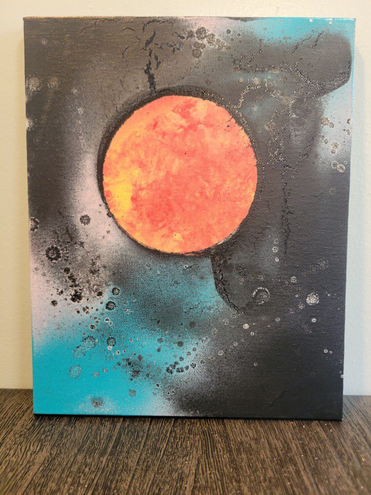 Local Kid Artist Spraypaint Space Canvas Painting