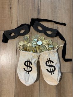 Bank Robber / Burglar Costume Kit (Includes Money Bags, Gold Coins, and Eye Masks)