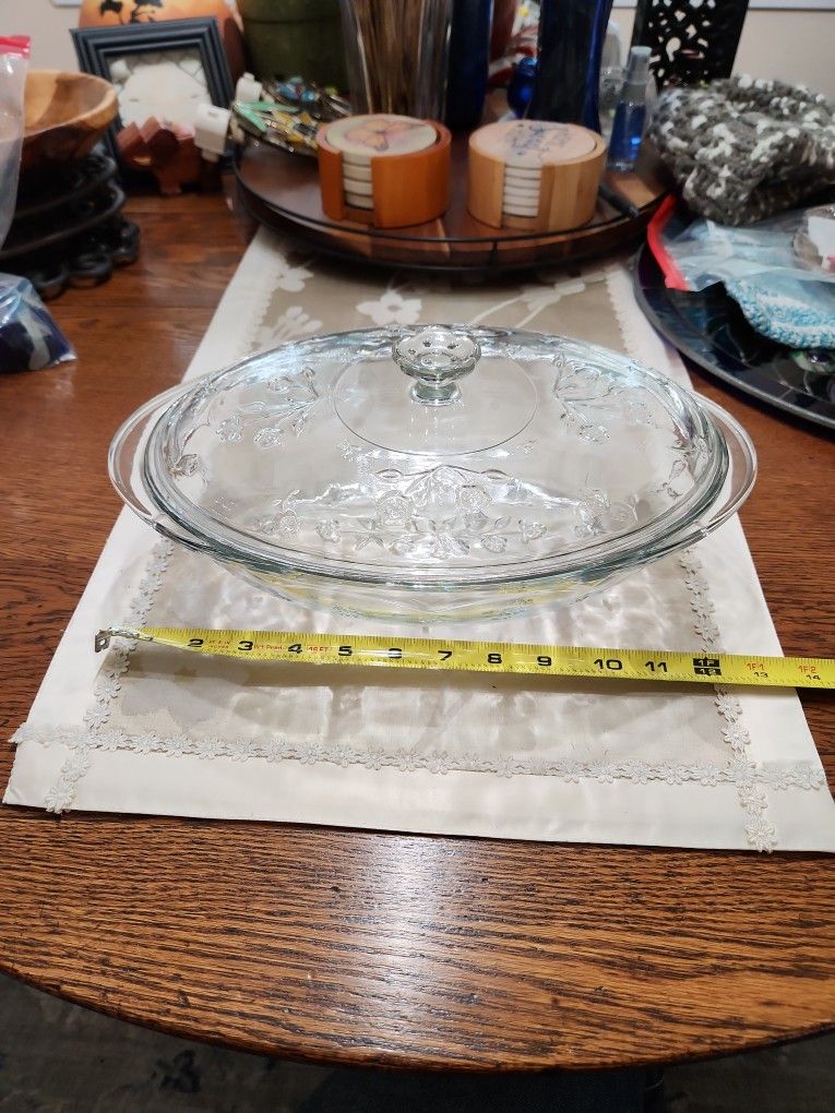 Glass Flower Pattern Casserole Dish With Lid