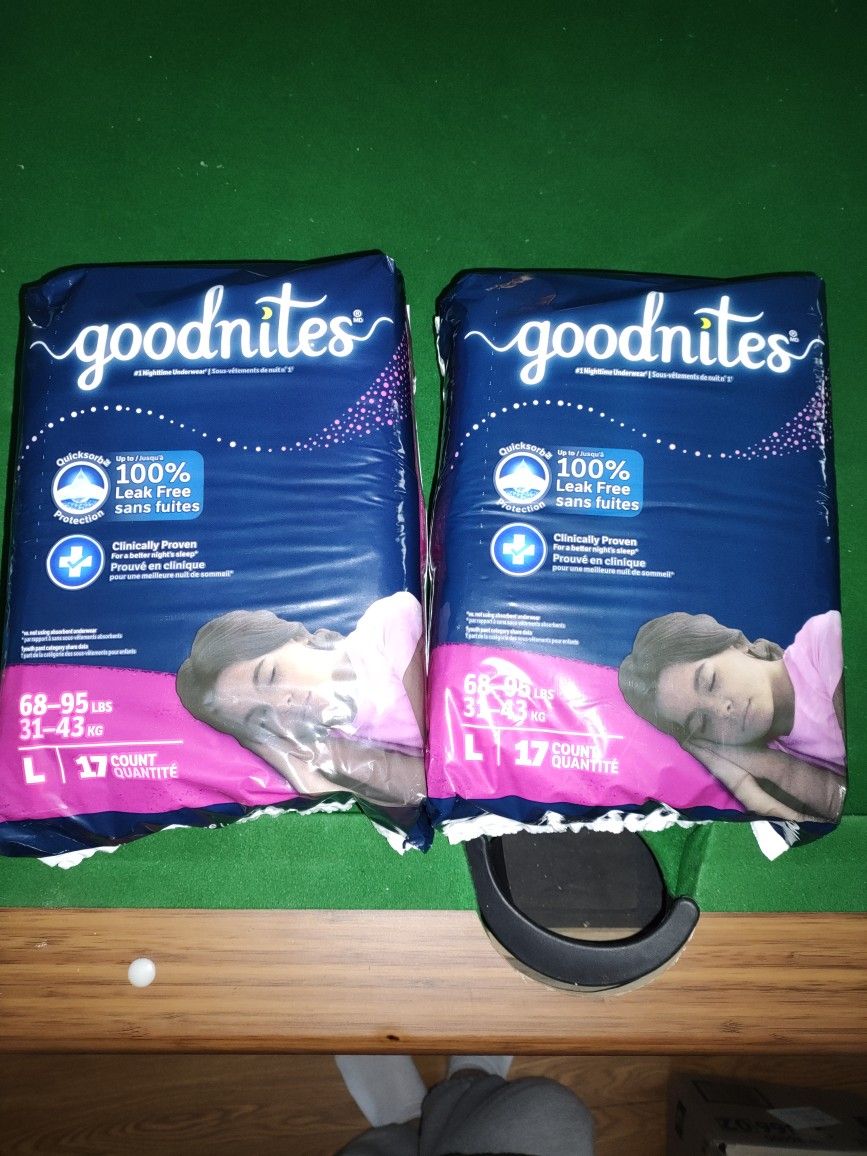 Good Nights Night Time Underwear For Girls Size Large 17 Count
