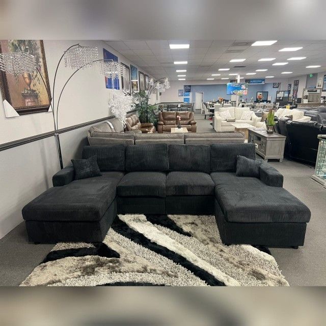 Black corduroy double chaise sectional sofa