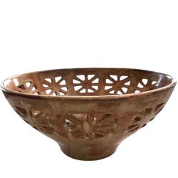 Large Handcrafted Cut-out Stoneware Bowl