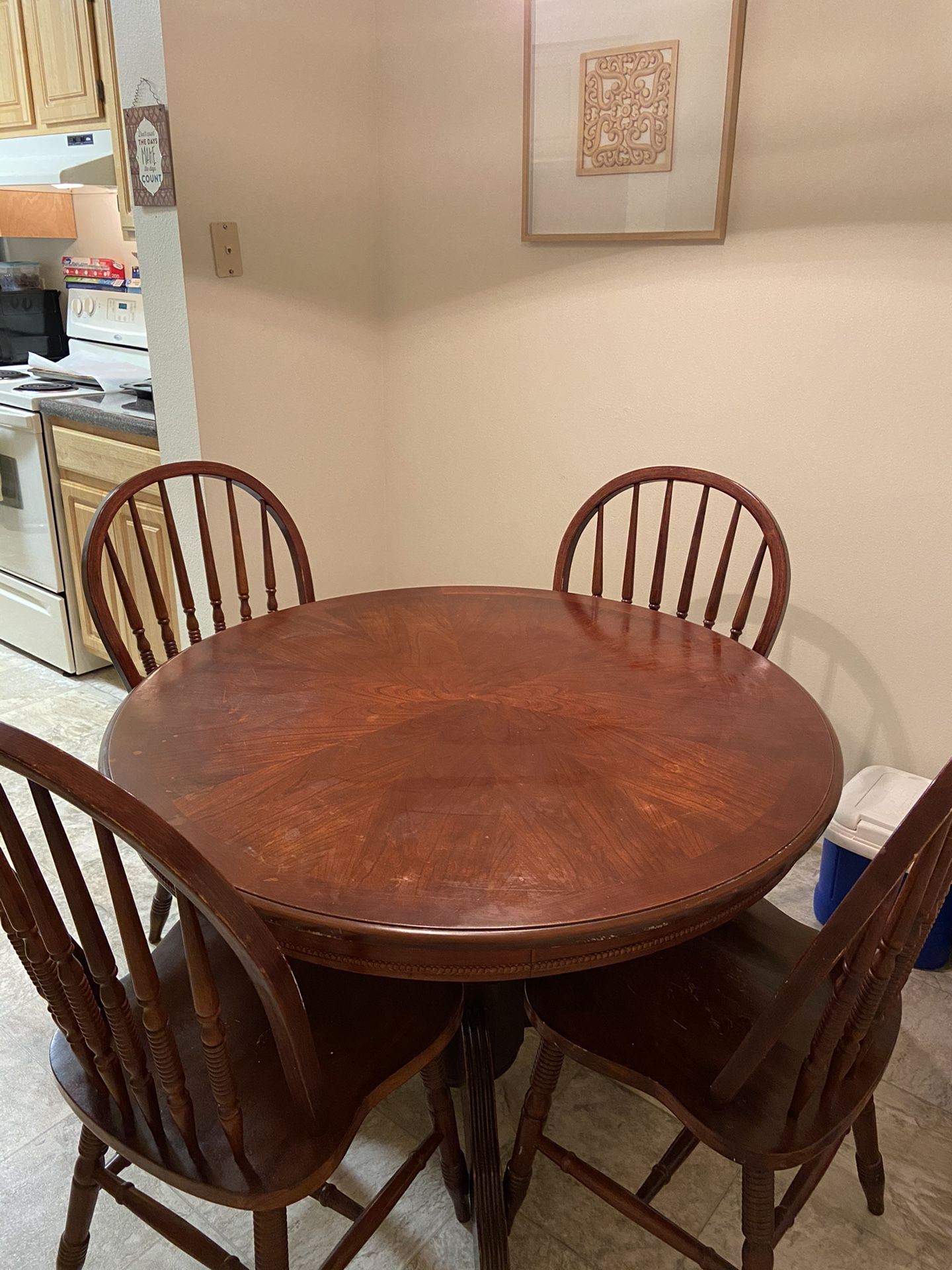Wood round kitchen table with 4 chairs