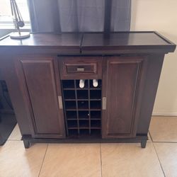 Modern Dark Wood Bar Cabinet / Wine Storage – Great Condition