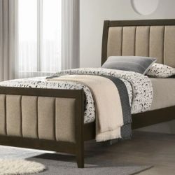 Wilkes Dark Cocoa Upholstered Twin Bed Frame// Delivery Available 