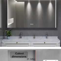 60 in. W x 32 in. H Rectangular Aluminum Surface/Recessed Medicine Cabinet with Mirror and Light, Fog Free