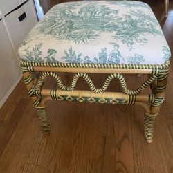 Beautiful Ottoman Toile Fabric Lacquered Wicker