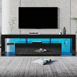 ✌️ BaytoCare Modern Black TV Stand, 20 Colors LED TV Stand w/Remote Control Lights