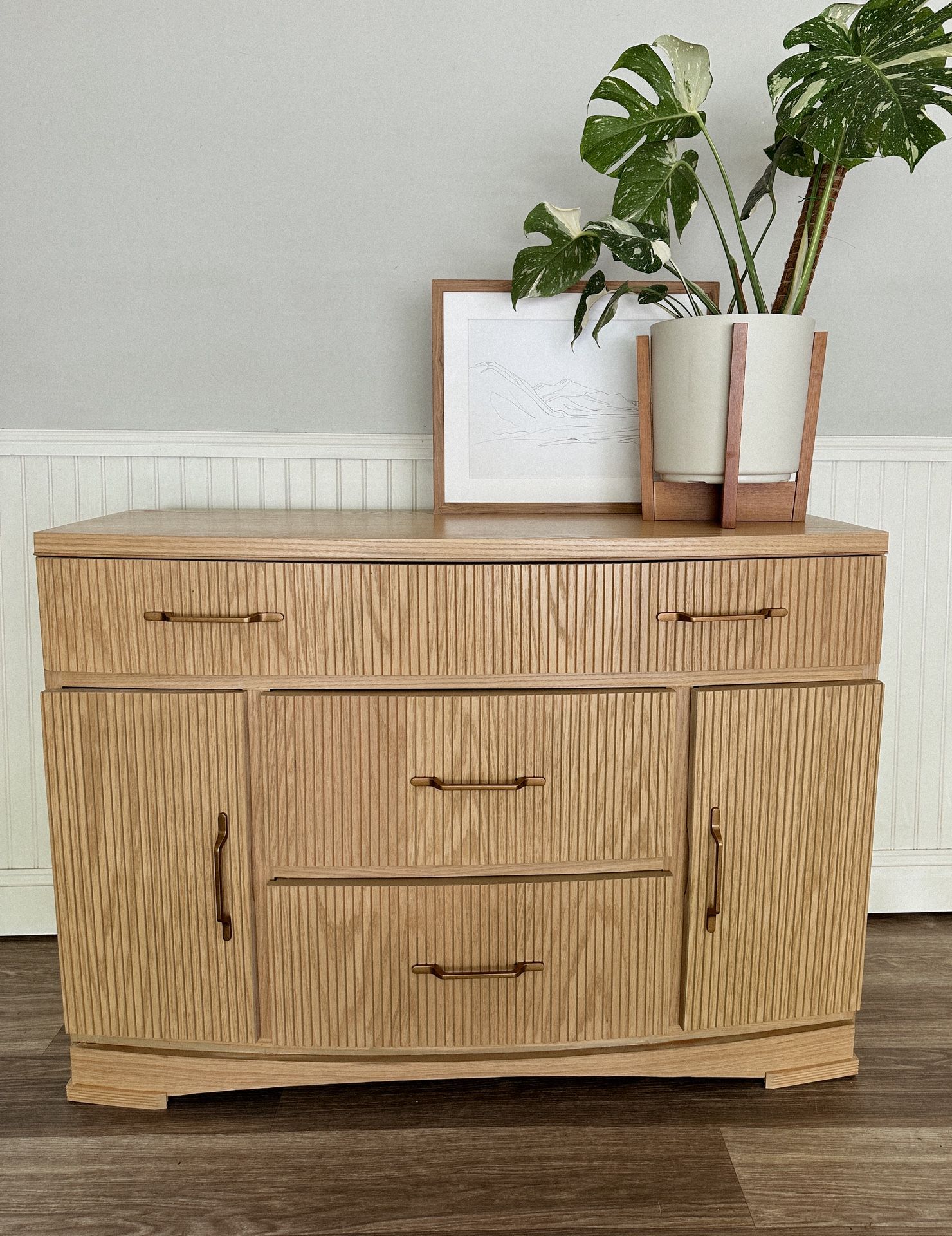 Fully Refurbished Oak Buffet Natural Wood Tone Gold Hardware