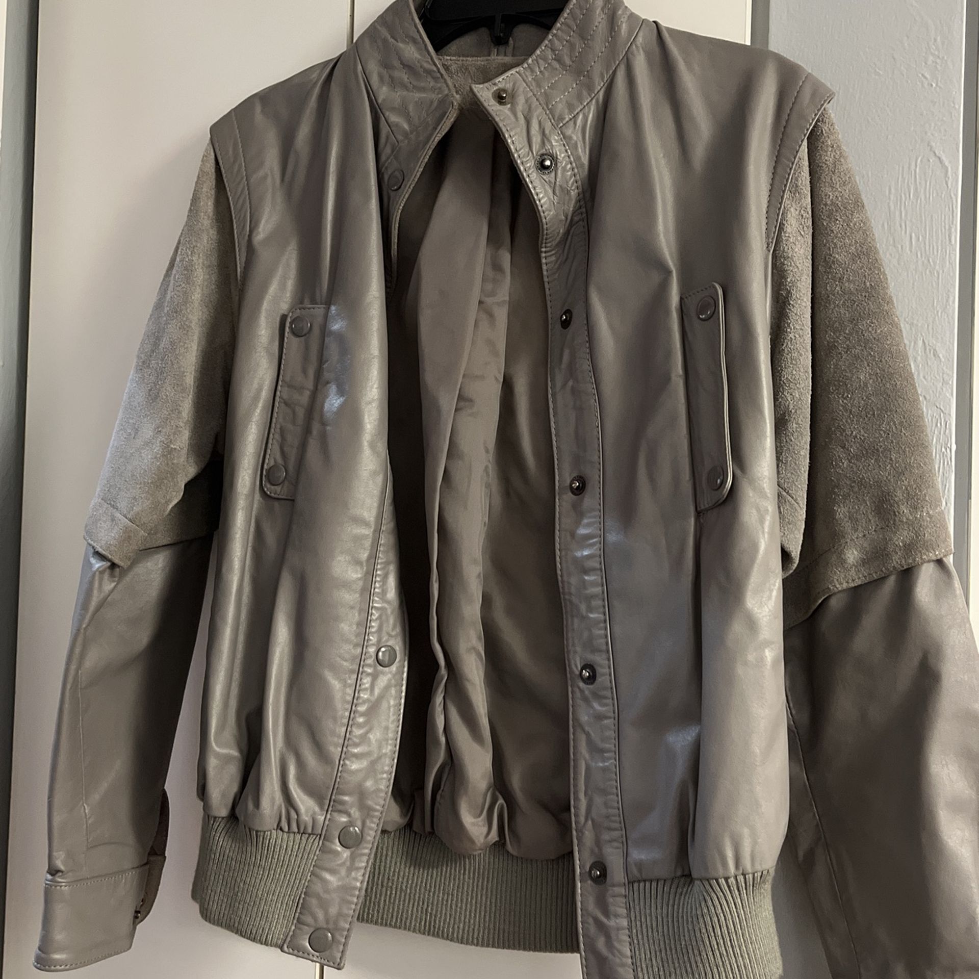 Woman’s genuine leather and suede grey jacket