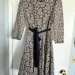 Navy and White Floral Midi Dress 