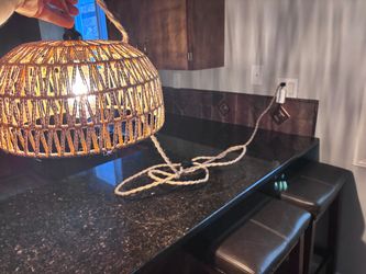 $10 Boho Woven Hanging Dimming Pendant Light – Plug-In