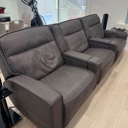 Macy's 3 Seat Theater Recliner Couch with storage and cupholders