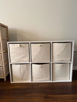 White 6-Cube Storage Organizer with 6 Fabric Bins