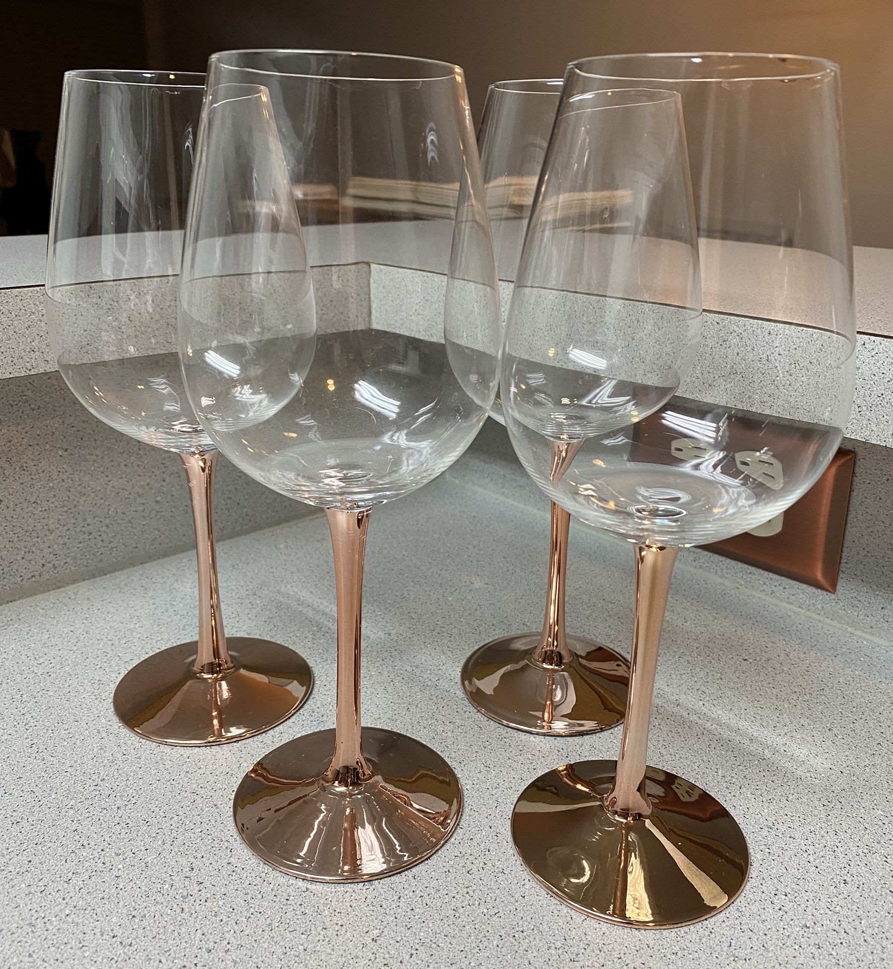 Four Copper Stemmed Wine Glasses