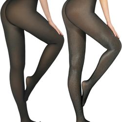 Brand new Size medium black 2 Pairs Fleece Lined Tights Thermal for Women-High Waisted Opaque Black Leggings Thick Warm Winter Tights