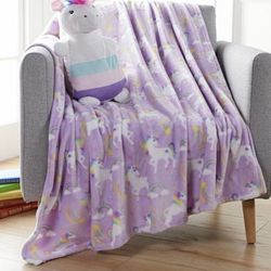 Super Cute!  Unicorn Huggable Friend & Throw Set