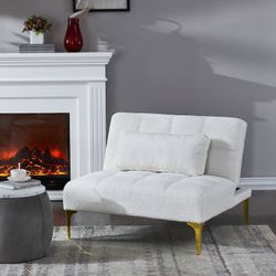 35.5" White Teddy Convertible Single Sofa Bed Futon w/ Gold Metal Legs  [NEW] *Assembly Required