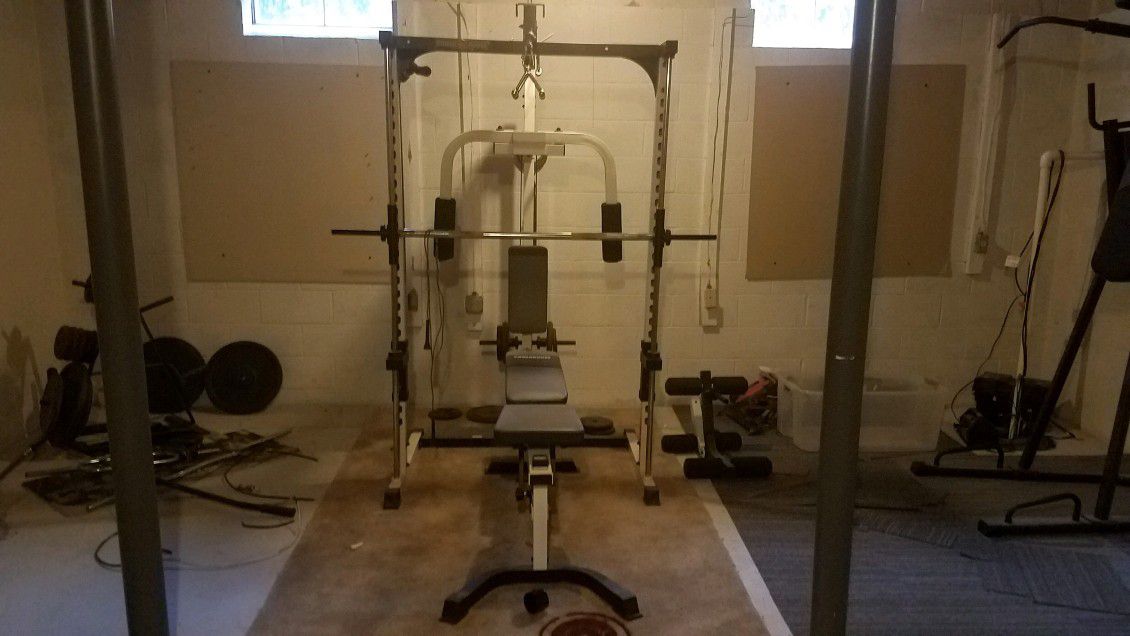 Smith machine lots of weights can provide inventory but probably like 400 to 500 pounds.