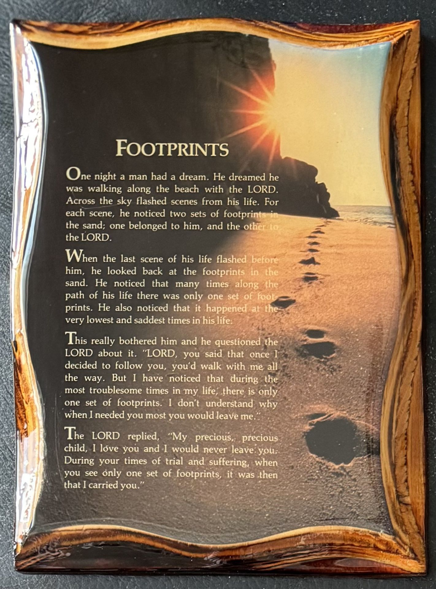 Footprints Poem On Glossy Finished Beveled 6”x8” Wood Frame