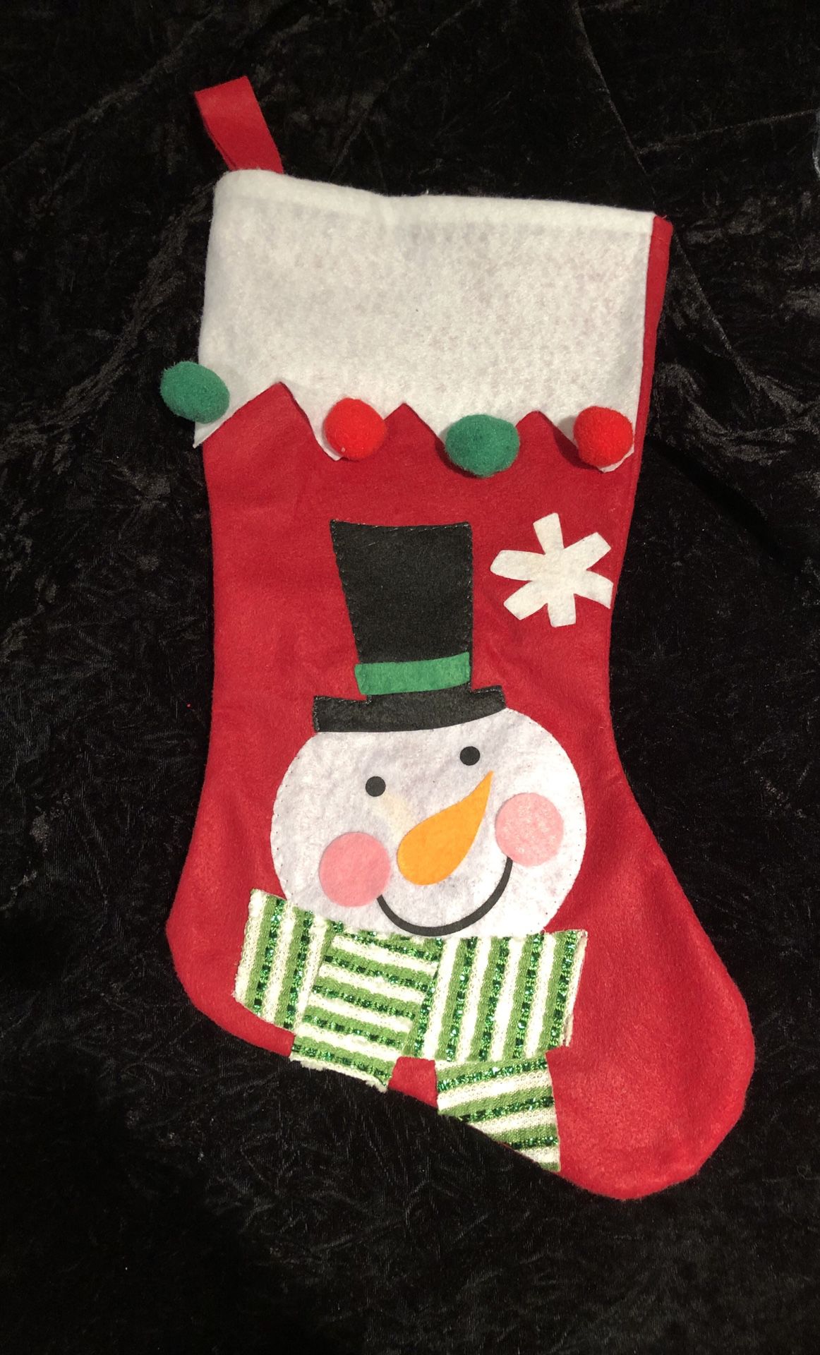 12” Christmas Red Felt Holiday Snowman Stocking - New